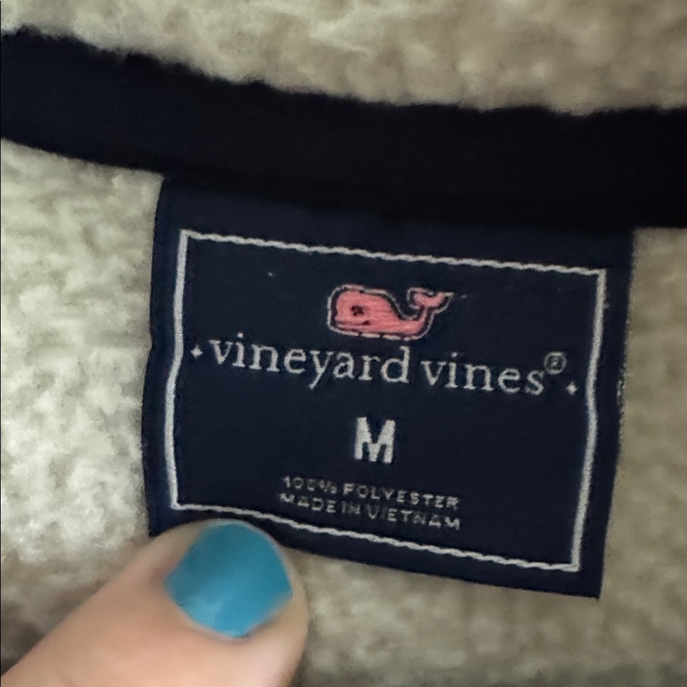 Vineyard Vines Cream Sherpa Pullover with Navy Chest Pocket Accent - Picture 2 of 2